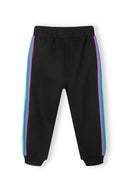 Girls zip thru jogpant set multicolour taping black 3-14y featuring soft black fleece jogpants with multicolour side taping detail.