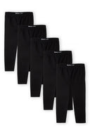 Girls leggings 5 pack plain black 1-14y, soft stretchy jersey fabric, comfortable elasticated waistband. Perfect for everyday wear.