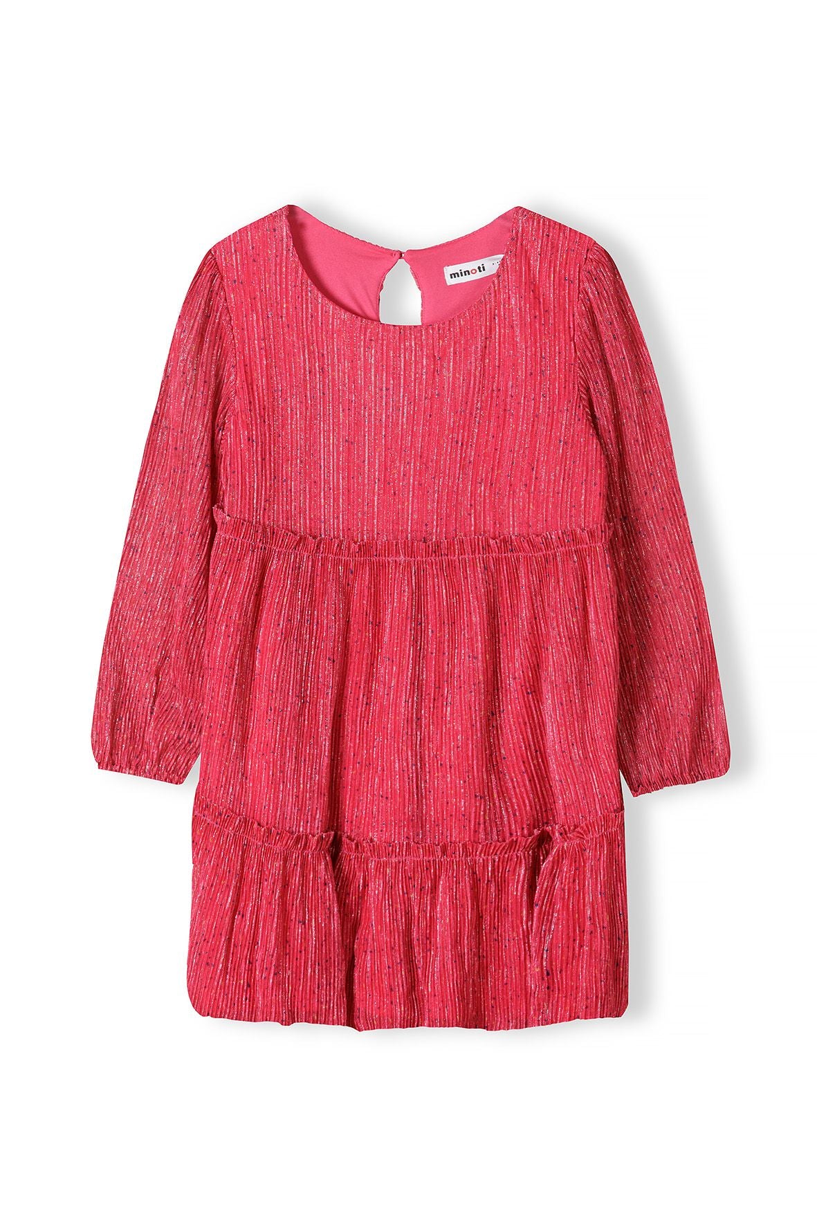 Pleated Party Dress, Pink Sparkle, Long Sleeve - 2