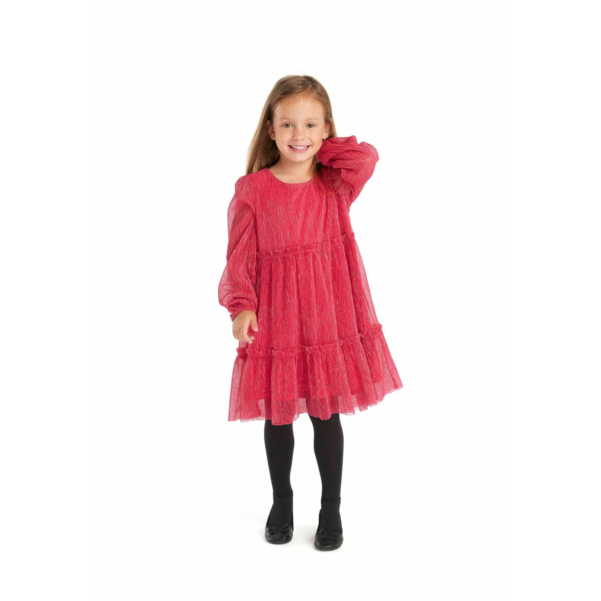 Girls' sparkly tiered dress in pink — complete product view for square Shop card