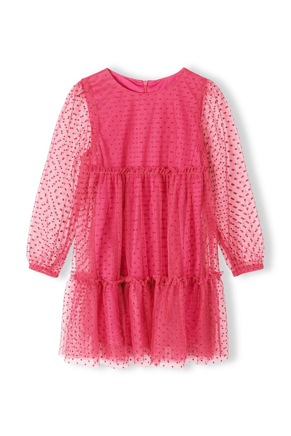 Flock Dot Party Dress, Pink, Balloon Sleeves - 2
