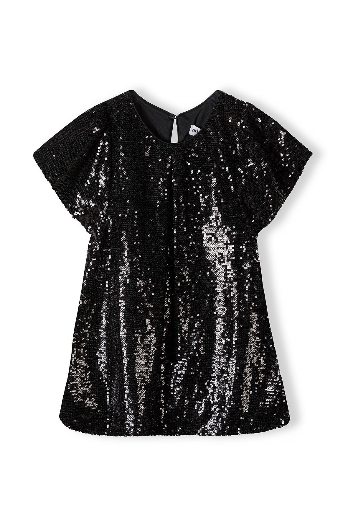 Sequin Party Dress, Flutter Sleeves, Black - 2