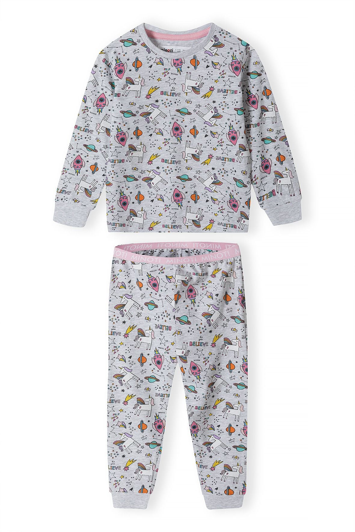 Pyjama Set, Unicorn Space Print, Grey - 1
