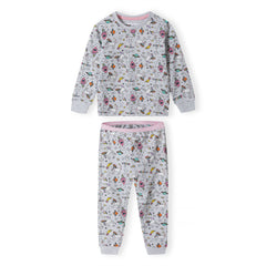 Girls' long pyjamas in grey marl and pink