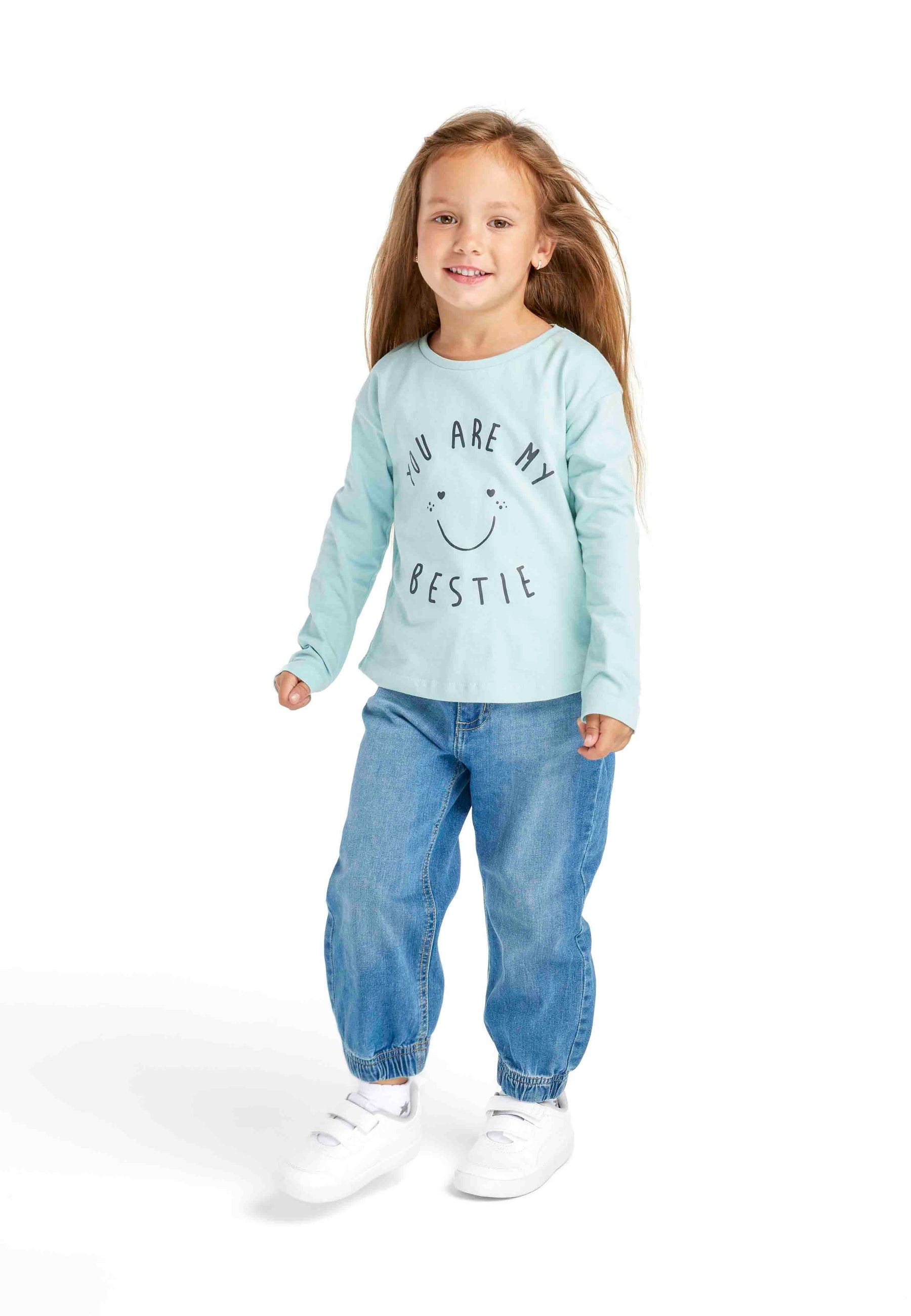 Long Sleeve T-Shirt, Bestie Smiley Print, Mint - 1