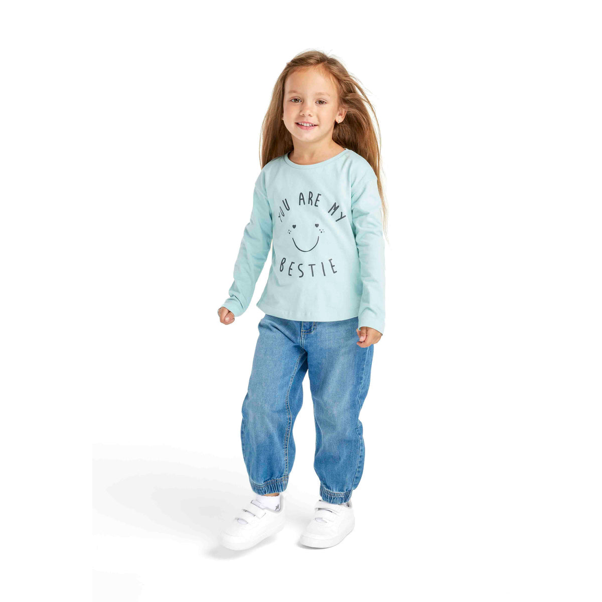 Girls' long-sleeved t-shirt in mint — complete product view for square Shop card