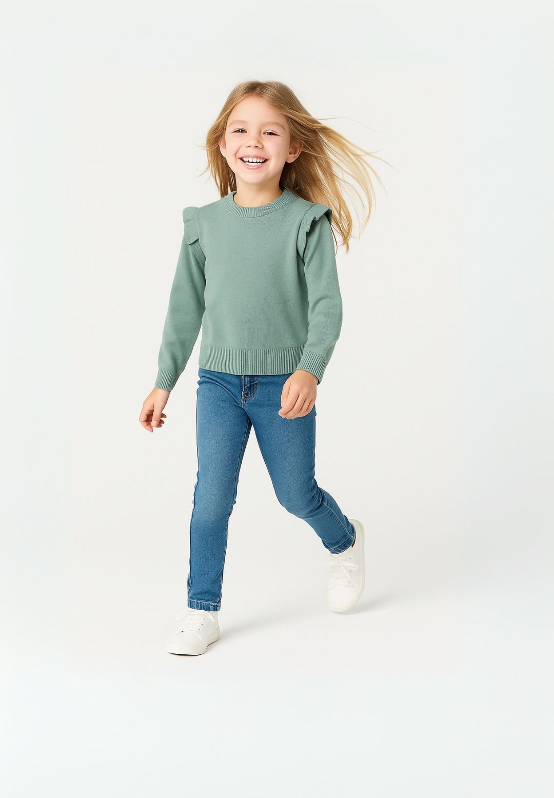 Frill Shoulder Knit Jumper, Mint Green - 1