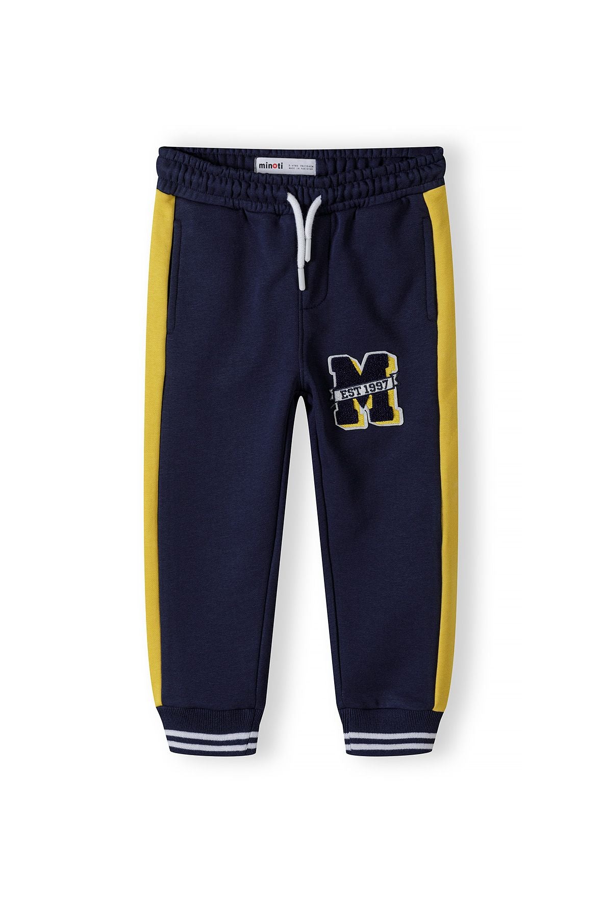 Fleece Sweatpants, Navy Yellow Panels, Striped Cuffs - 2