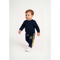 Boys' side stripe joggers in navy and yellow