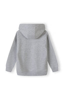 Boys fleece hoodie with kangaroo pocket grey 2-14y, soft fleece fabric, neutral grey shade, cozy back view.
