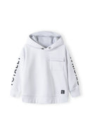 Boys fleece hoodie chest pocket white 2-14y featuring soft fleece fabric, functional chest pocket, and printed sleeve details.