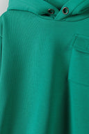 Boys fleece hoodie with chest pocket dark green 2-14y featuring a soft texture, relaxed fit, and breathable eyelet hood. A perfect casual wear.