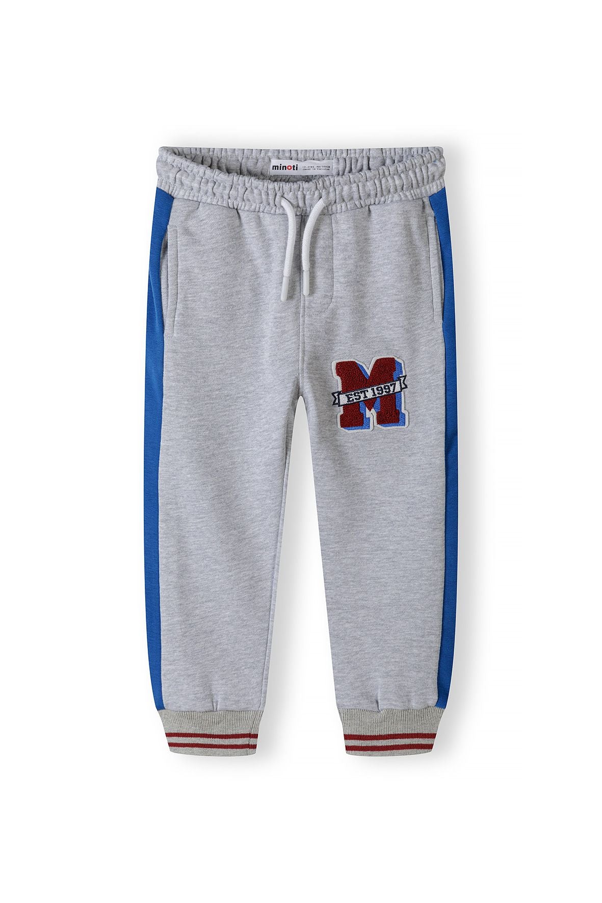 Fleece Joggers, Grey with Blue Side Panels - 1