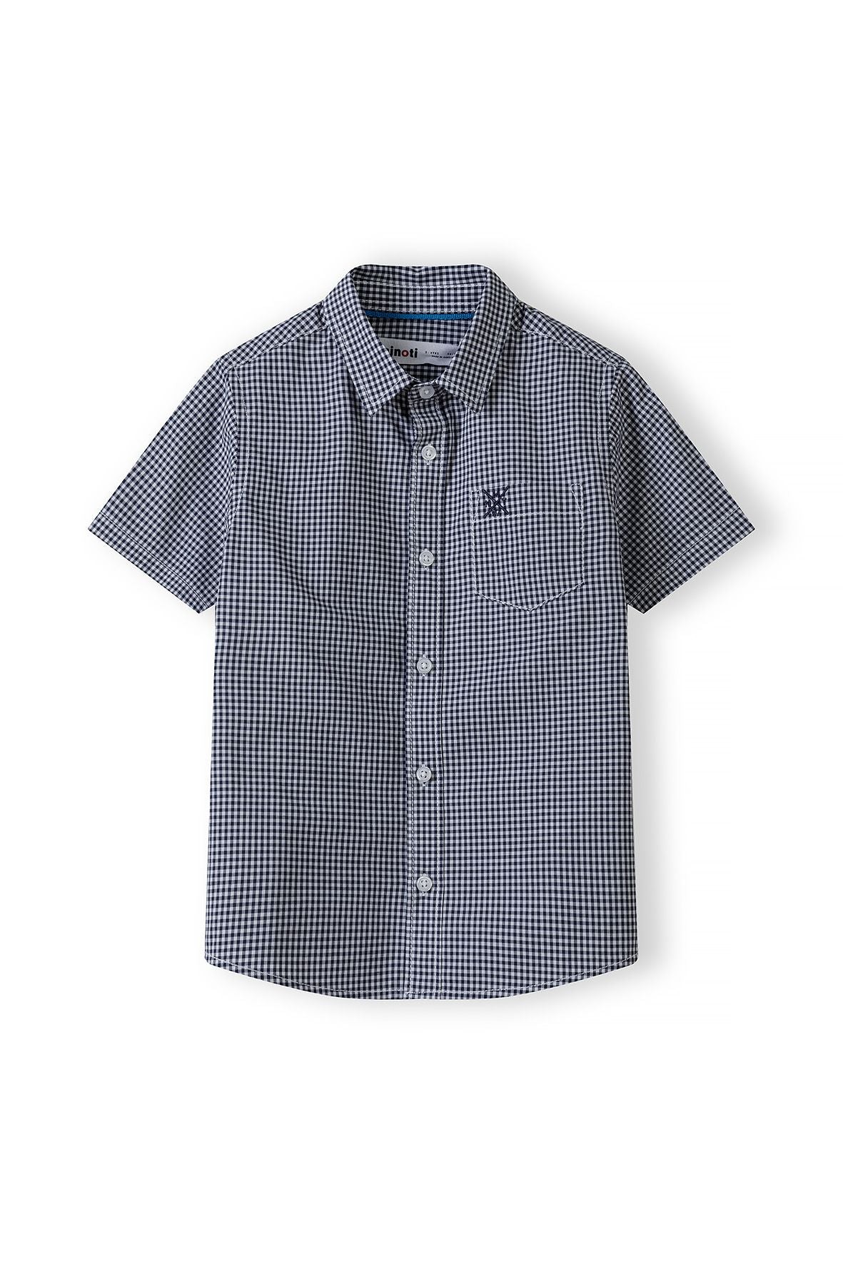 Short Sleeve Checked Shirt, Black Gingham - 1