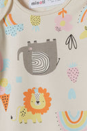 Girls short sleeve bodysuits with print light pink 0-18m featuring colorful animal and floral designs on soft fabric. Fun and playful.