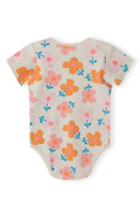 Girls short sleeve bodysuits with print light pink 0-18m featuring a floral print in soft colors on a light pink base. 