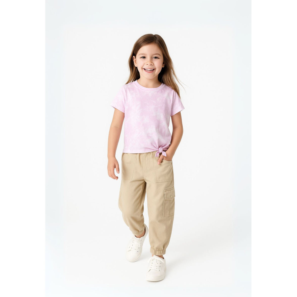 Girls' cargo trousers in beige — complete product view for square Shop card