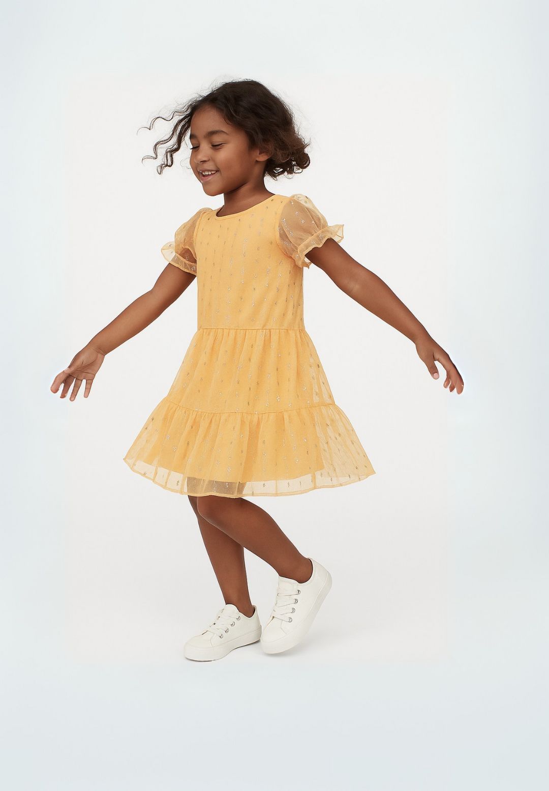 Sparkle Party Dress, Tiered Tulle, Orange - 1