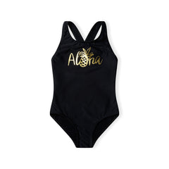 Girls' cross-back swimsuit in black