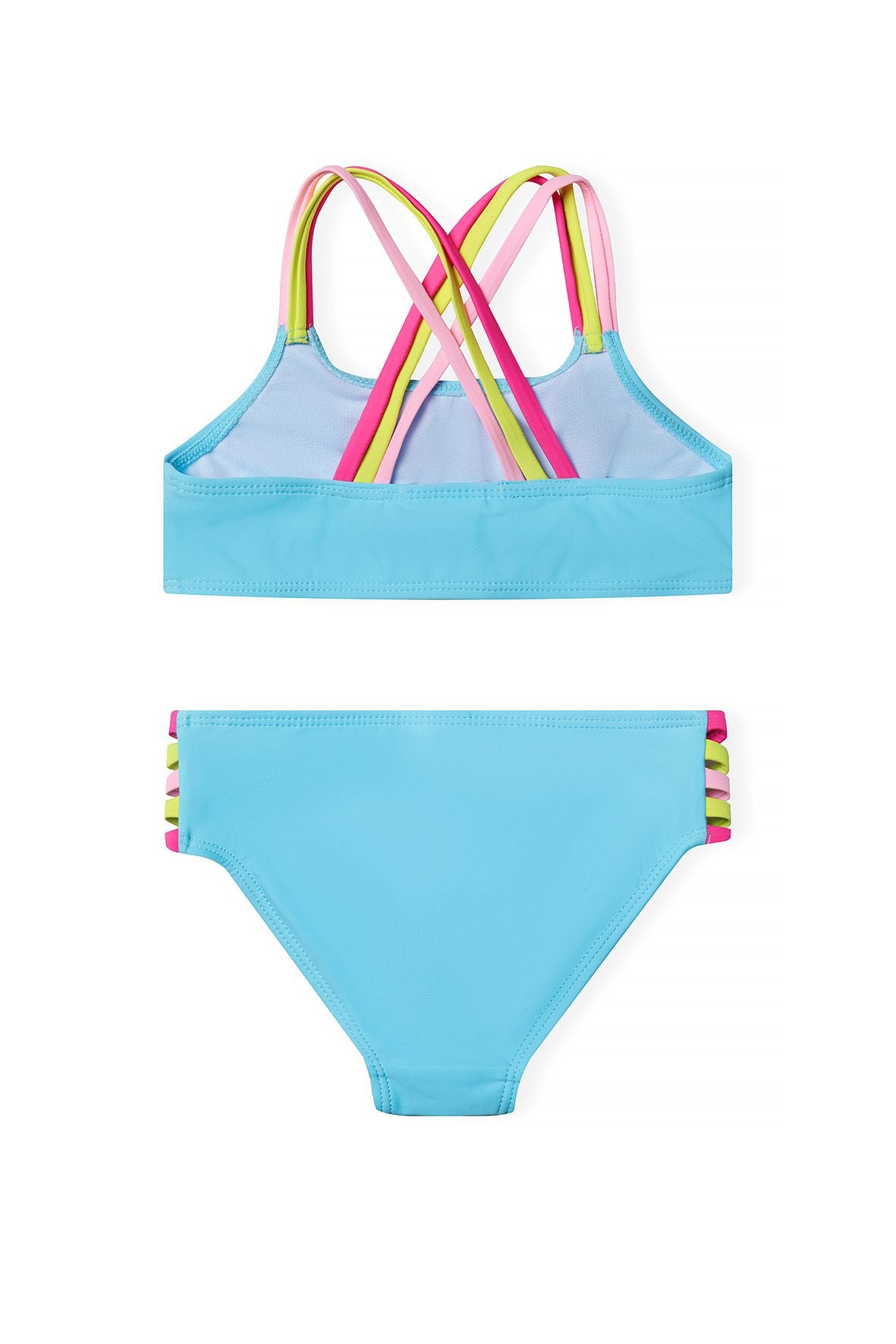 Cross-Back Bikini, Rainbow Straps, Turquoise - 2