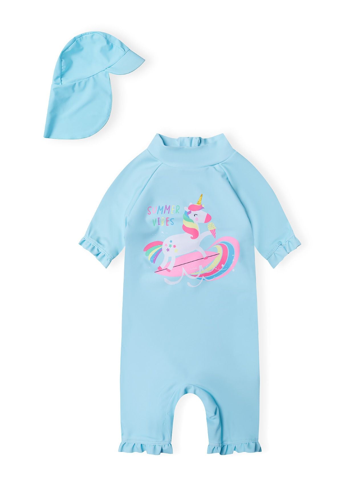 Rash Suit and Hat Set, Unicorn Print, Light Blue - 2
