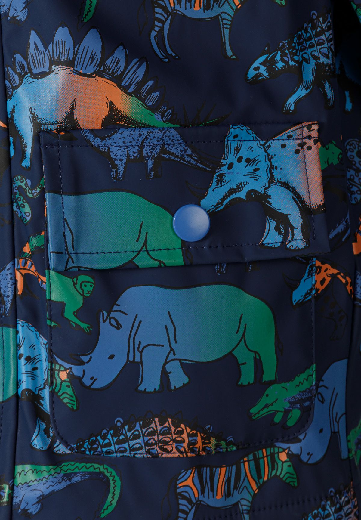 Rain Jacket Dinosaur Print Navy Waterproof Hooded - 5