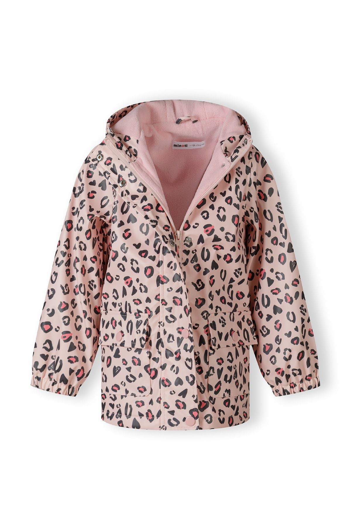 Hooded Rain Jacket, Leopard Print, Pink - 5