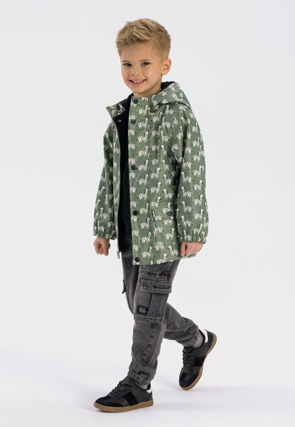 Rain Jacket Waterproof Hooded Zebra Print Khaki - 1