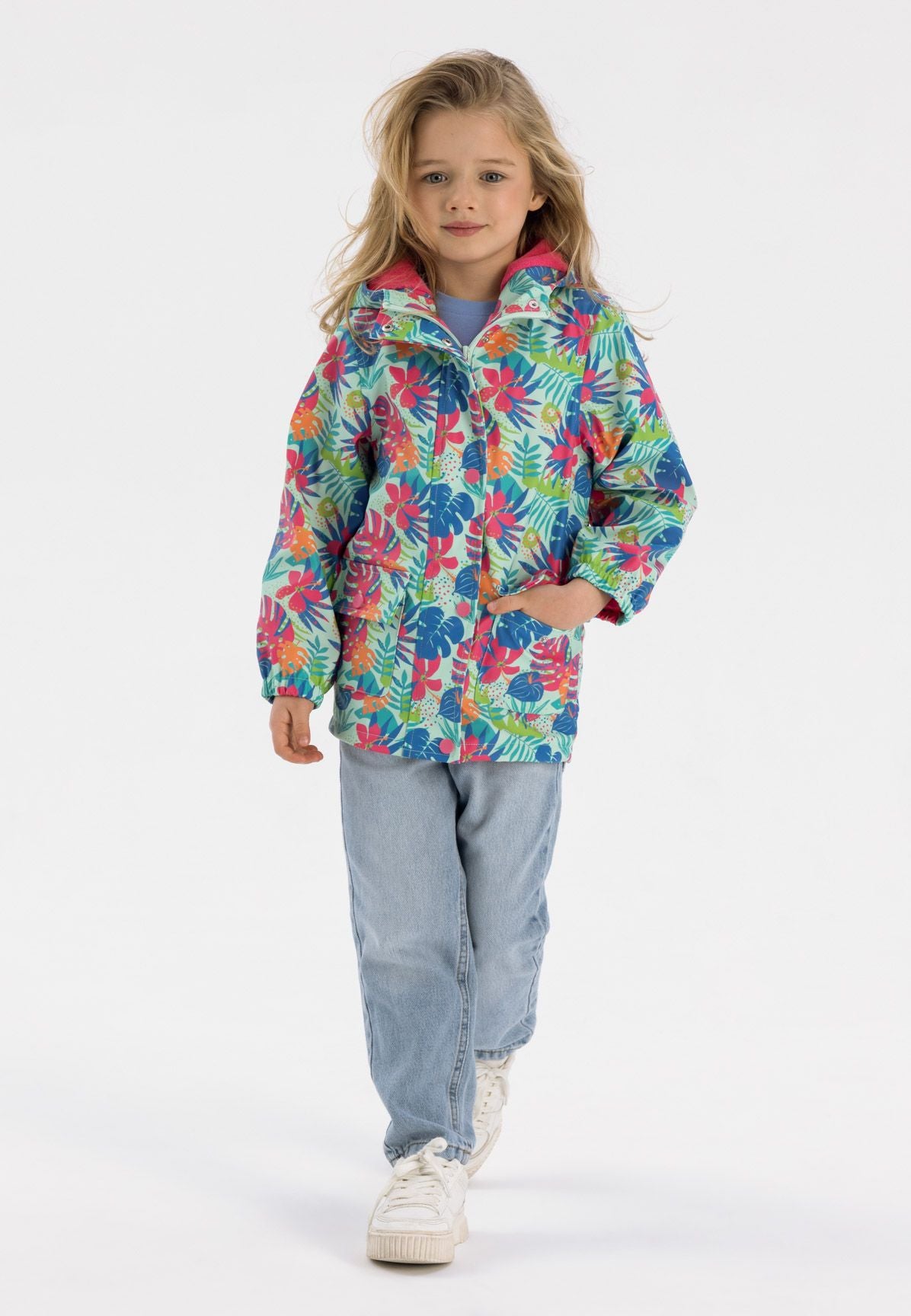 Tropical Print Rain Jacket, Hooded, Multicolour - 1