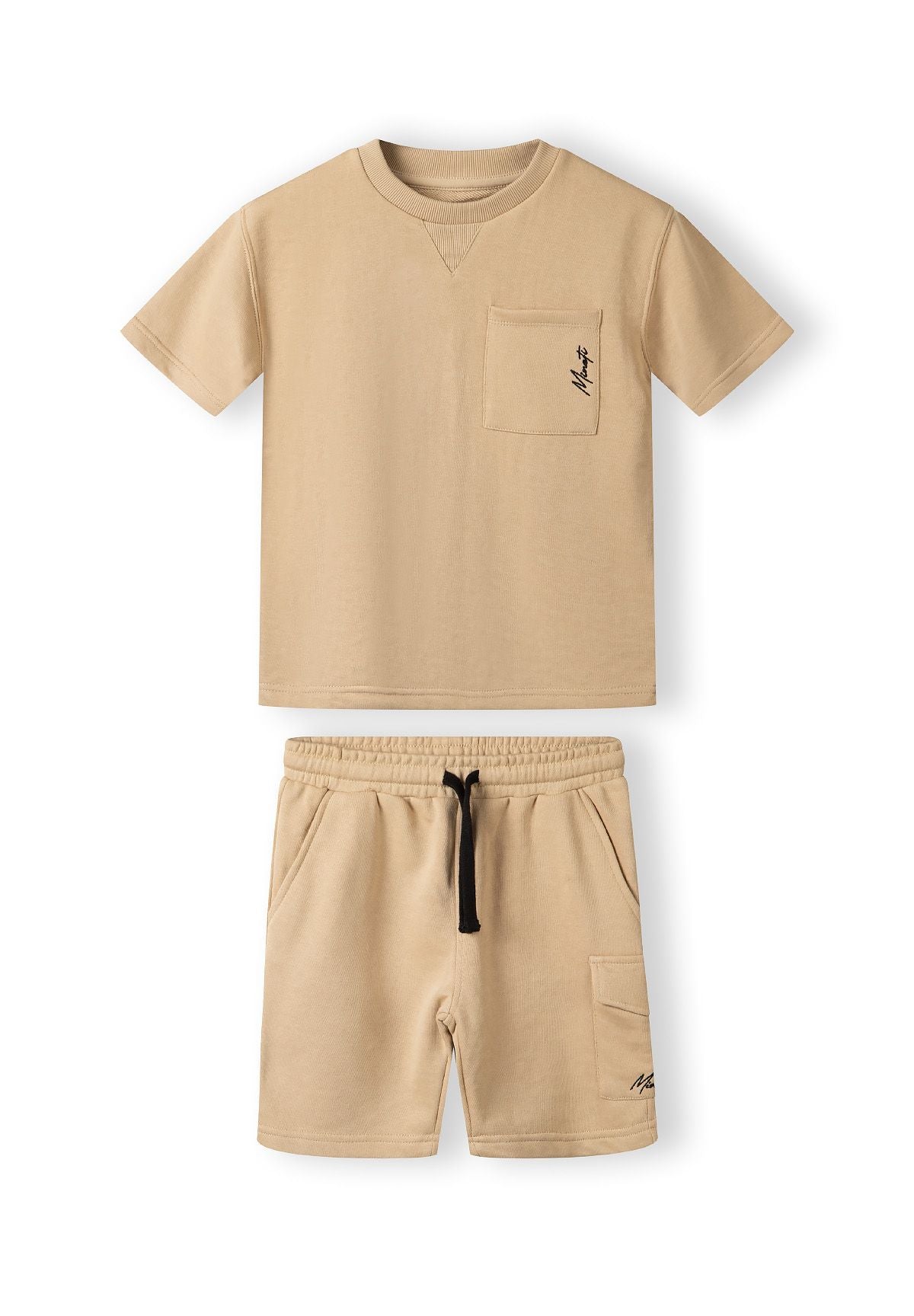 T-Shirt and Shorts Set, Beige, Chest Pocket - 2