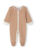 Boys sleepsuits 4-pack light blue with long sleeves built-in feet and press studs 0-24 months in striped brown and white design