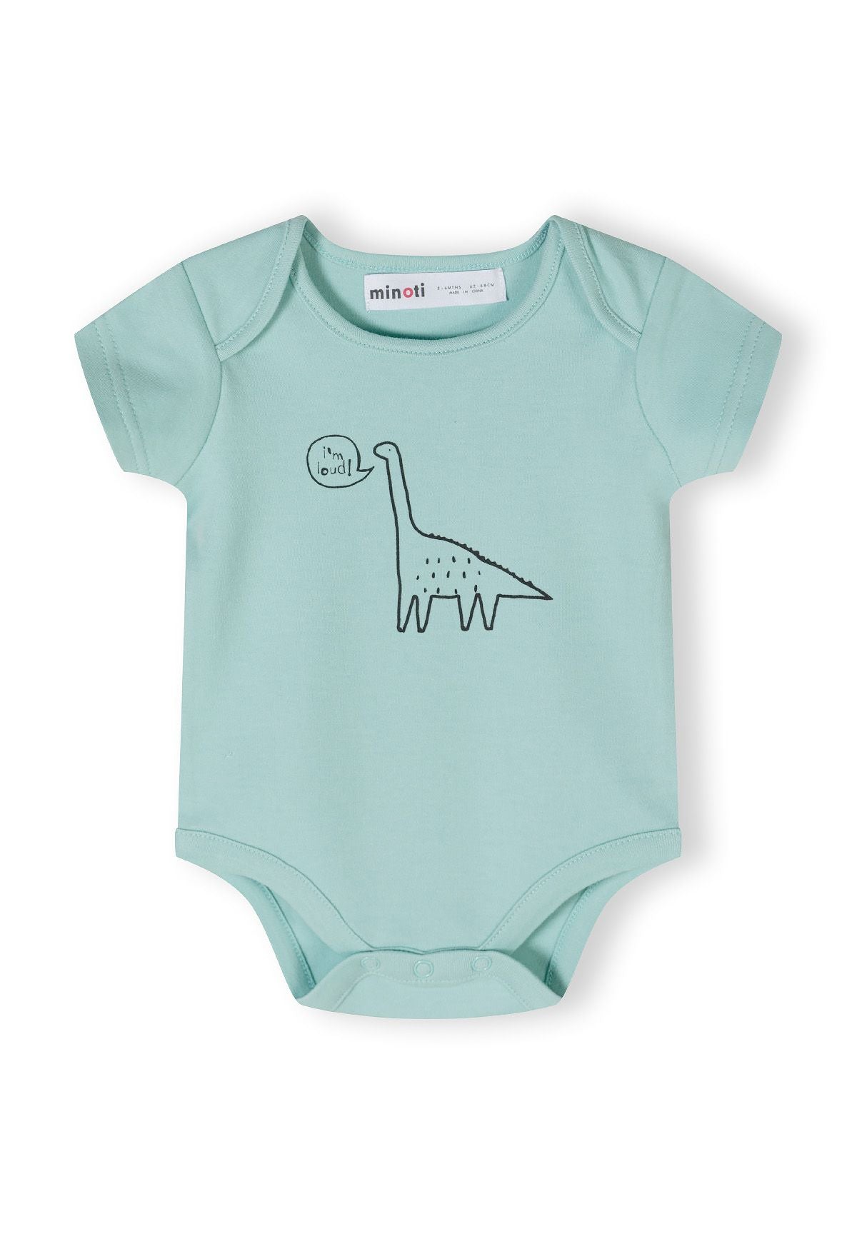 Mint, grey and cream short-sleeved bodysuits, mint graphic front.