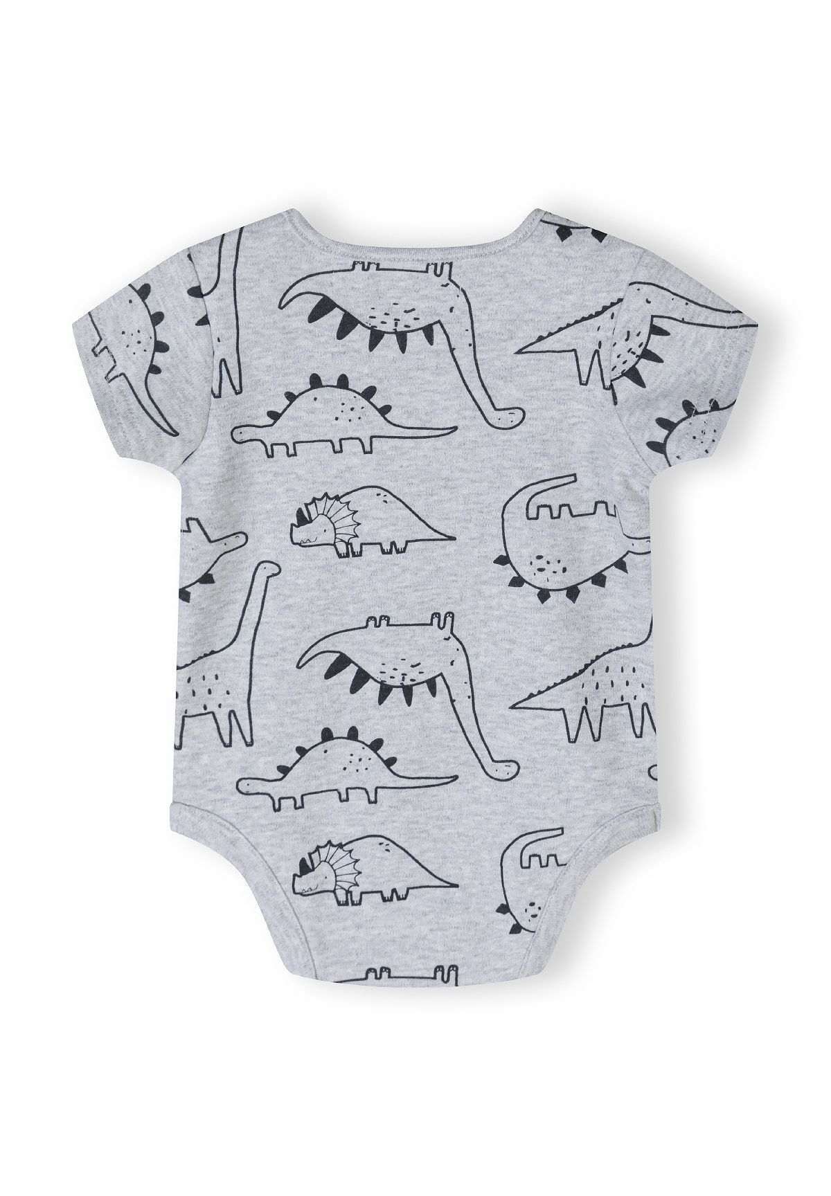 Mint, grey and cream short-sleeved bodysuits, grey dinosaur back.