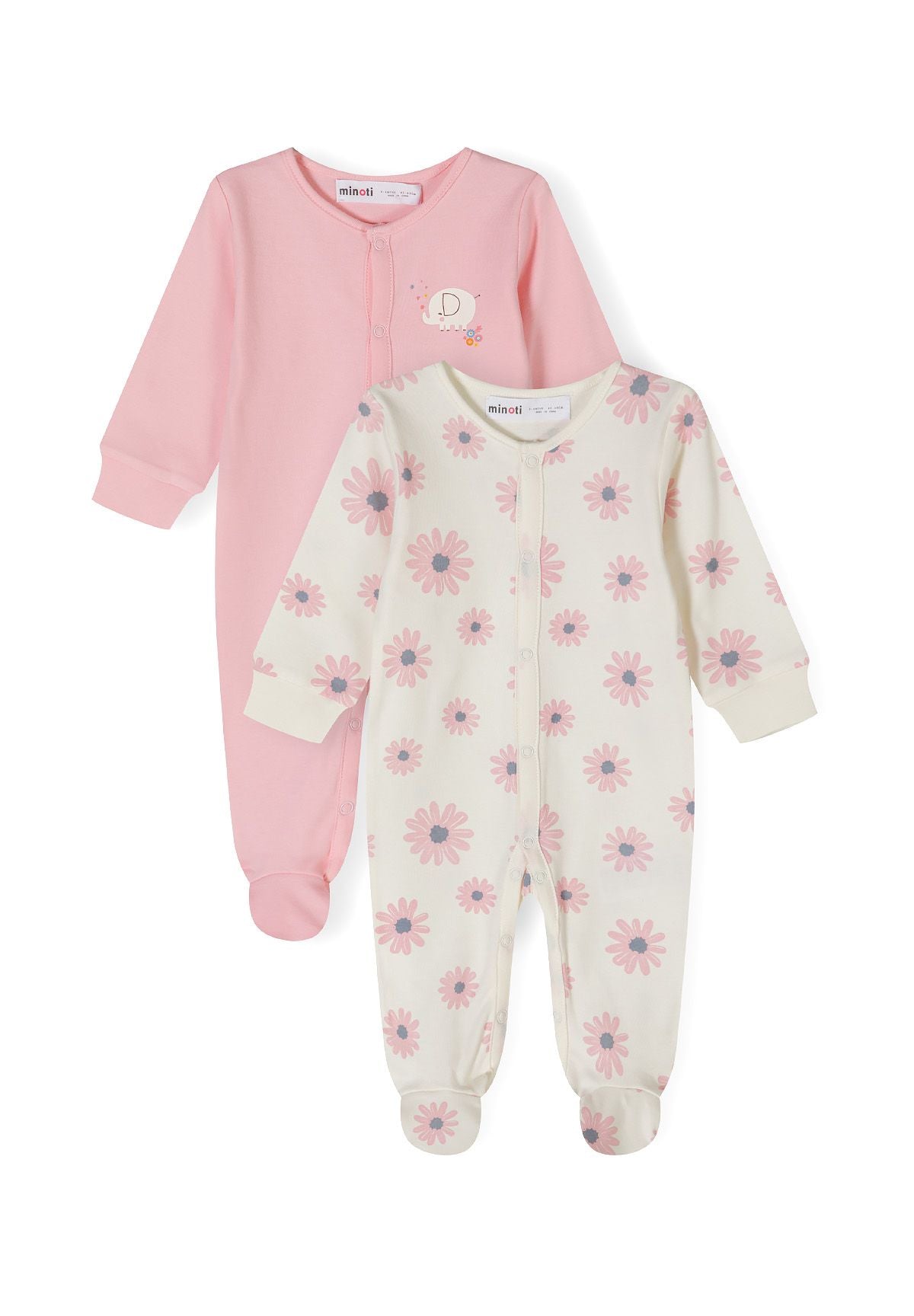 Pink and cream sleepsuits, both fronts.
