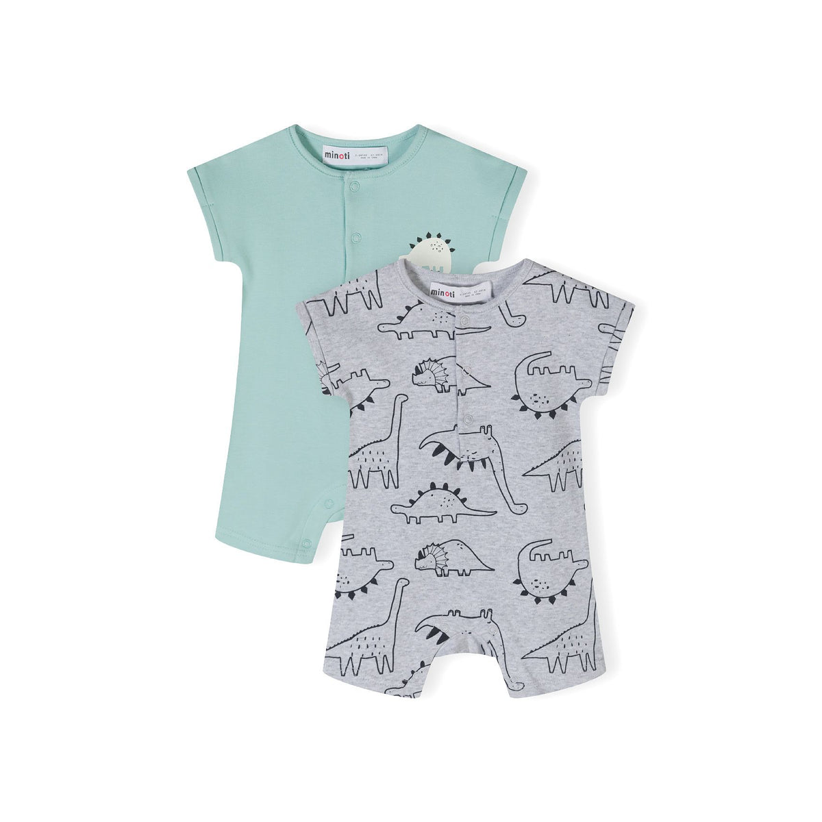 Baby rompers 2-pack in mint and grey marl — complete product view for square Shop card