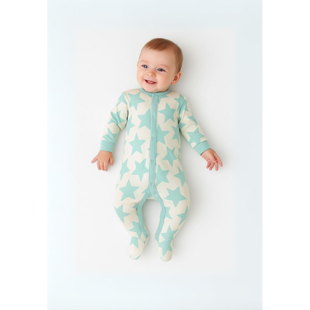 Baby sleepsuits 2-pack in mint and cream — complete product view for square Shop card