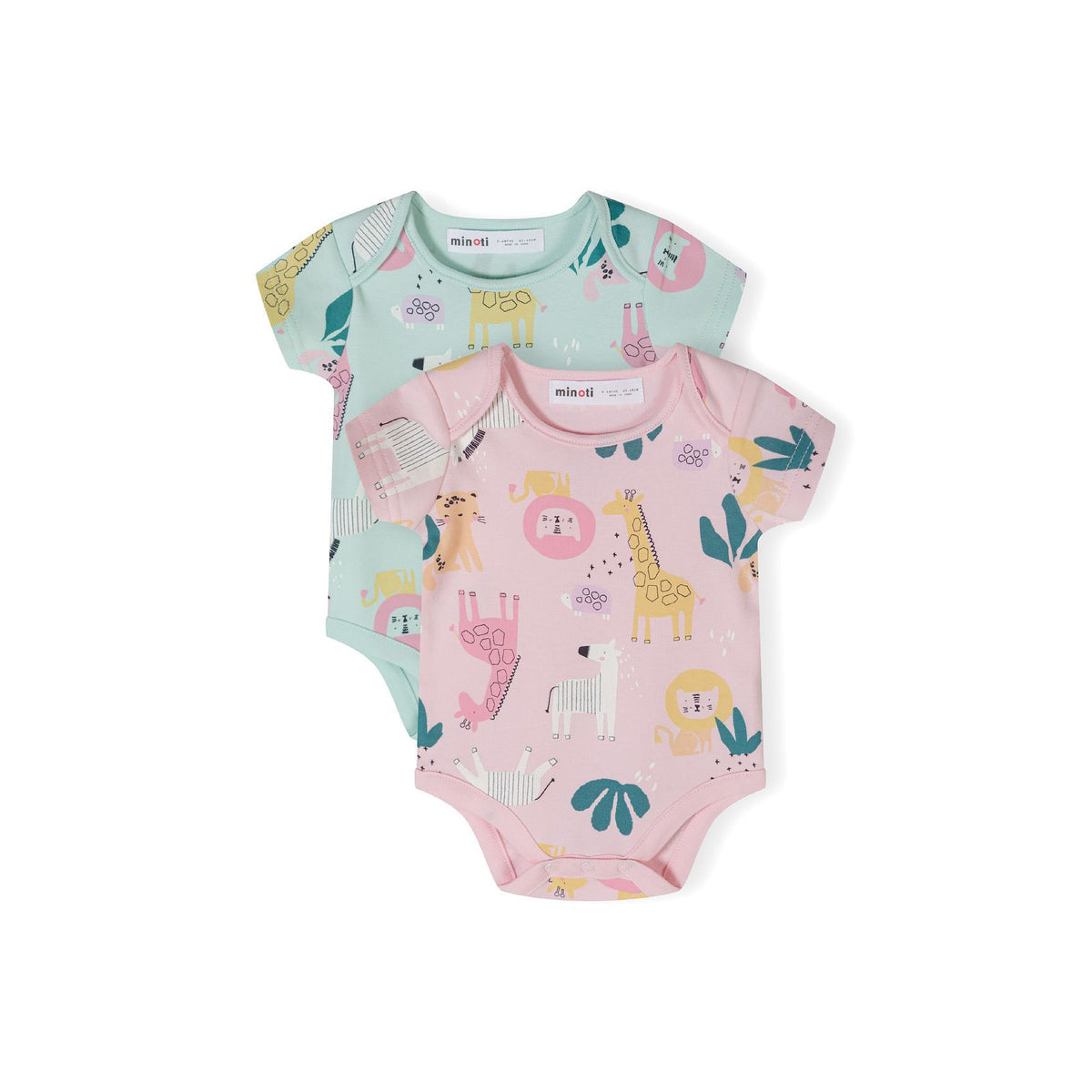 Baby short-sleeved bodysuits 2-pack in mint and pink — complete product view for square Shop card