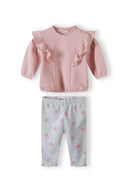 Girls long sleeve sweatshirt with frill shoulder and rib legging set light pink 3-24m featuring frilled pink top and polka dot leggings. 