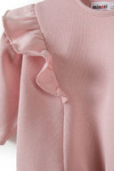 Girls long sleeve sweatshirt with frill shoulder and rib legging set light pink 3-24m, featuring soft cotton fleece with decorative frills.