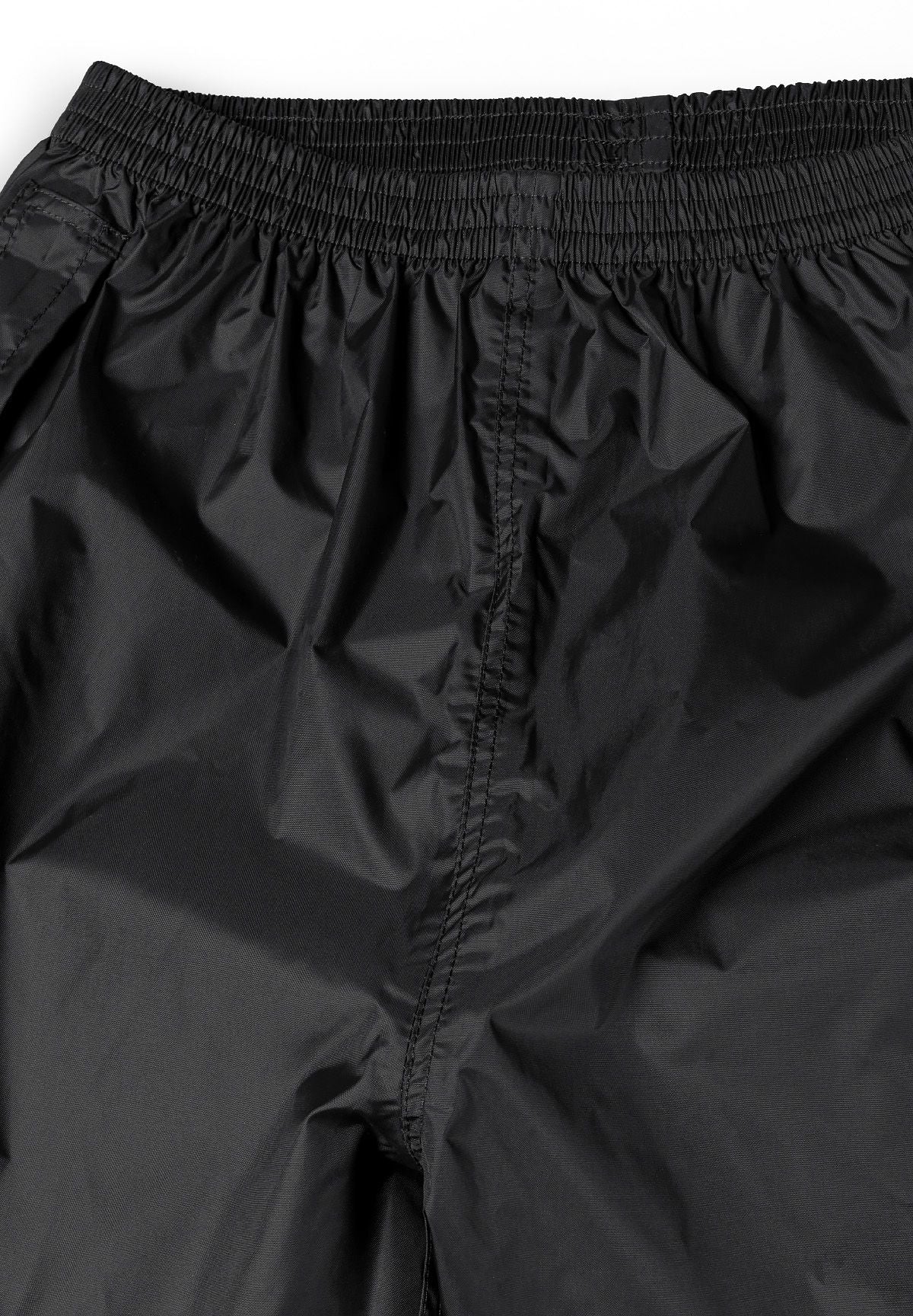 Black packaway overtrousers, elasticated waist.