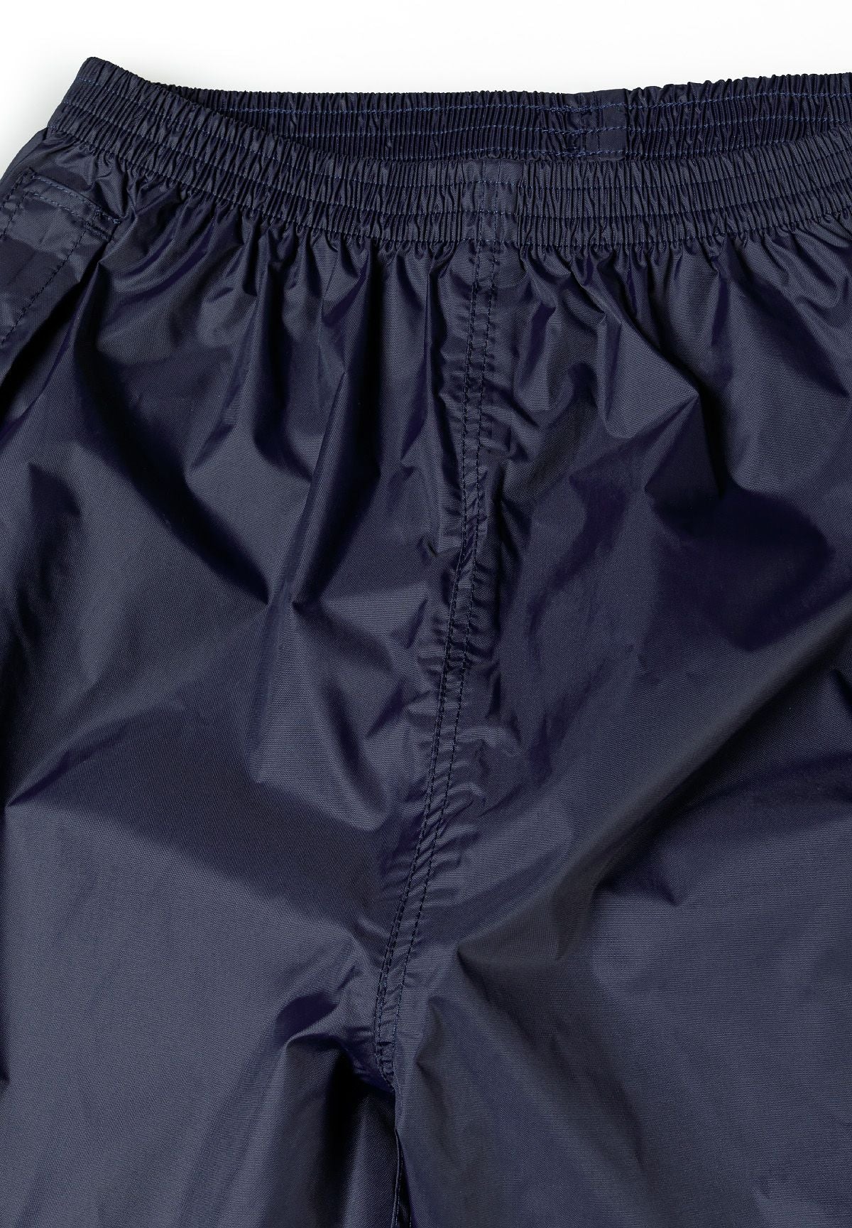 Navy packaway overtrousers, elasticated waist.