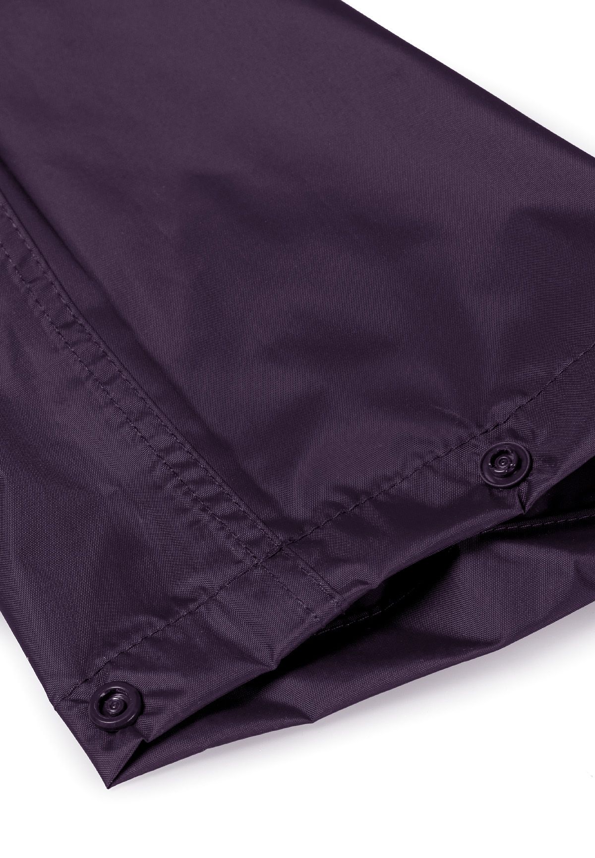Purple packaway overtrousers, popper adjustable hem.