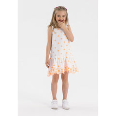 Girls' embroidered sundress in white and orange