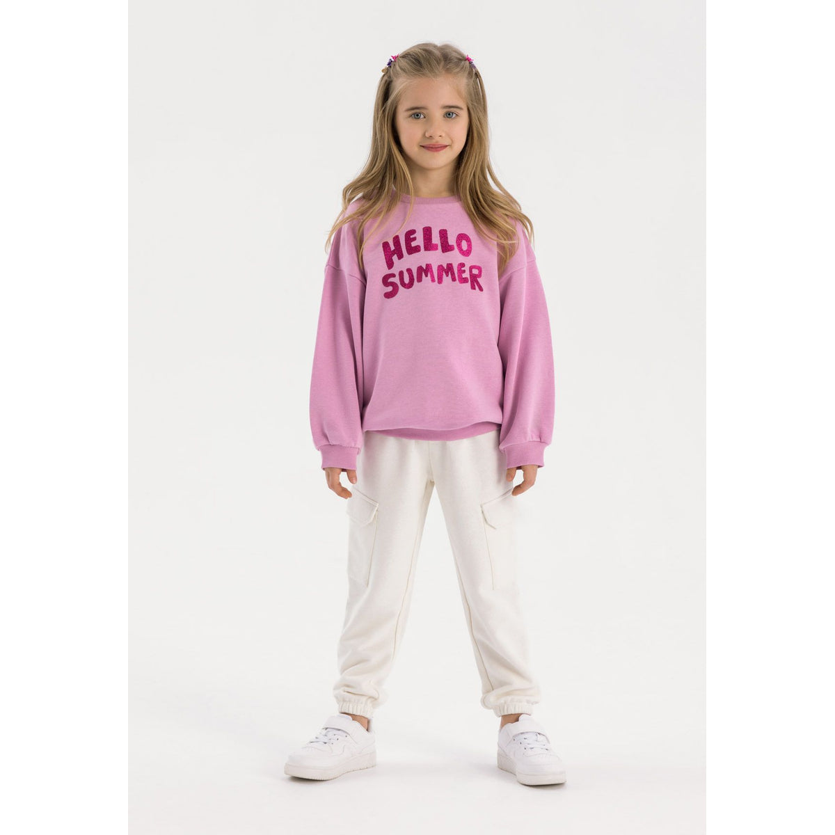 Girls' cargo joggers in cream — complete product view for square Shop card