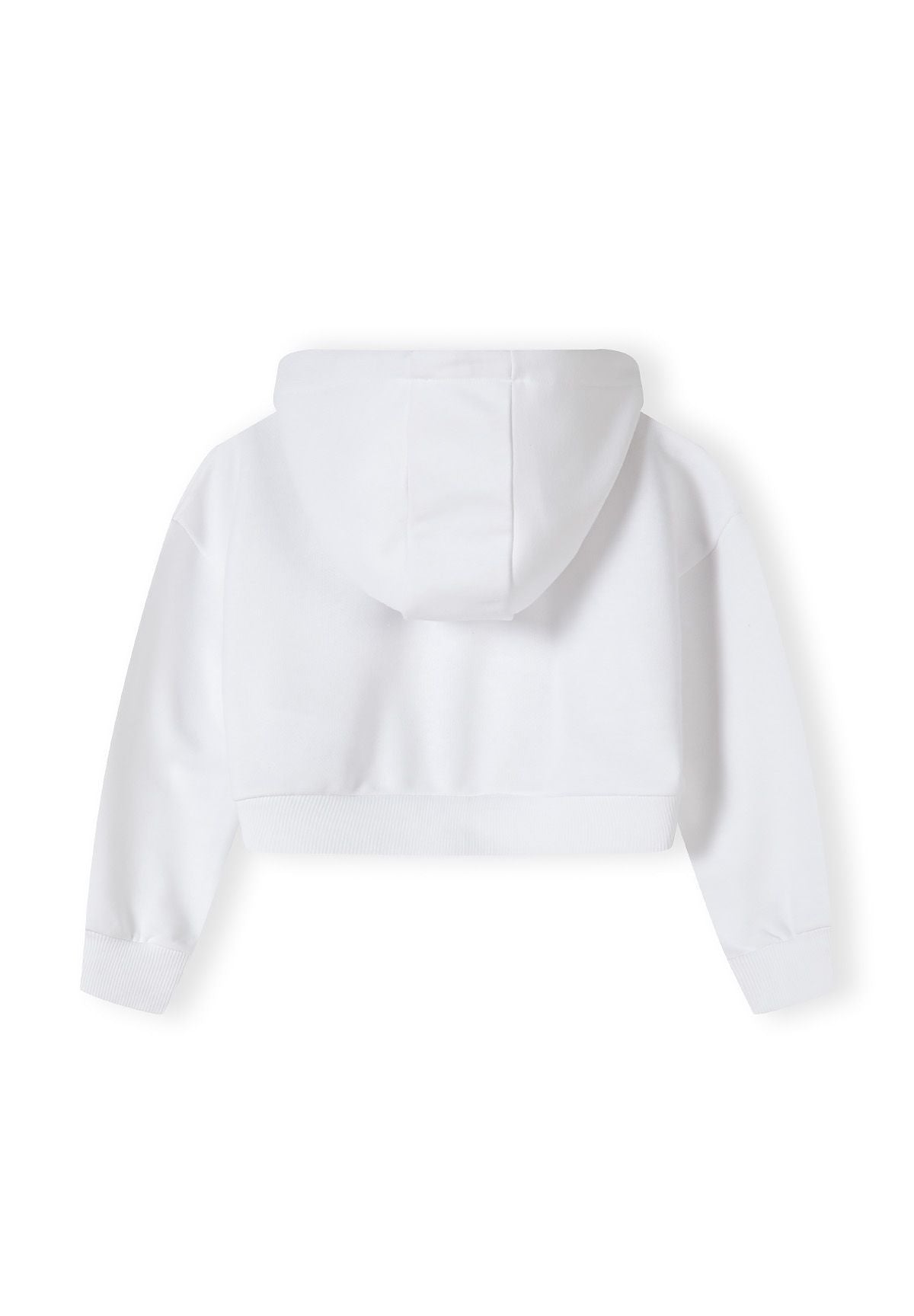 White and pink zip hoodie and shorts set, hoodie back.
