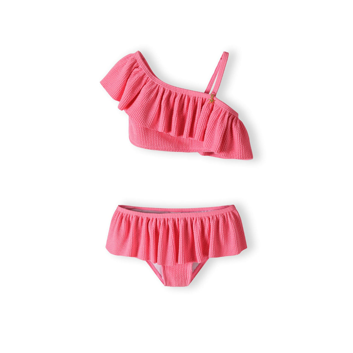 Girls' asymmetric frill bikini in pink — complete product view for square Shop card