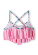 Girls bikini quick-dry two-piece light pink 2-14y with ruffled back and crisscross straps for a secure fit. Comfort for active summer fun.