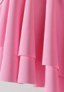 Light pink quick-dry fabric with layered frills, designed for girls' bikini, suitable for ages 2-14 years.