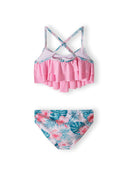 Girls bikini quick-dry two-piece light pink 2-14y with ruffled top and floral print bottom. Designed for comfort and style.