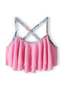 Girls bikini quick-dry two-piece light pink 2-14y with ruffled design and crossback straps. Perfect for active beach outings.